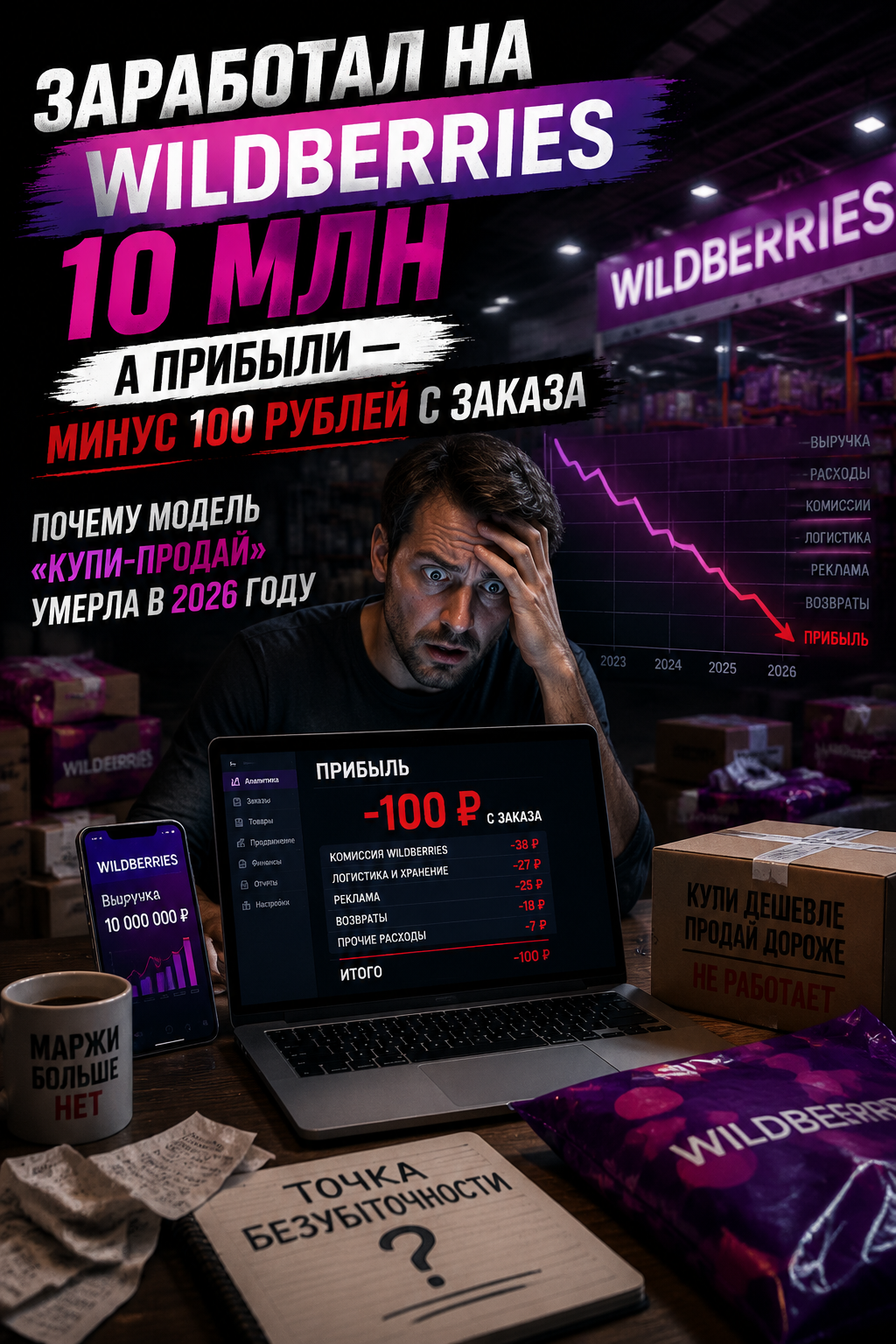 «Заработал на Wildberries 10 млн, а прибыли — минус 100 рублей с заказа». Почему модель «купи-продай» умерла в 2026 году